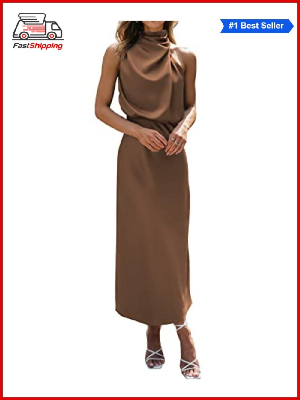 ✨ Women's Satin Mock Neck Sleeveless Maxi Dress Formal Cocktail Wedding Guest